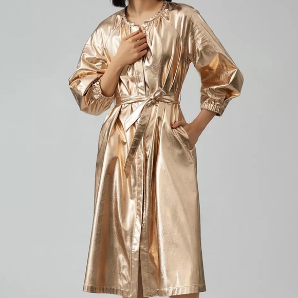 Mare Mare X Anthropologie Shine Faux Leather Shirt Midi Dress Size Small NWT - Picture 1 of 11